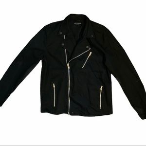 black denim motorcycle jacket
